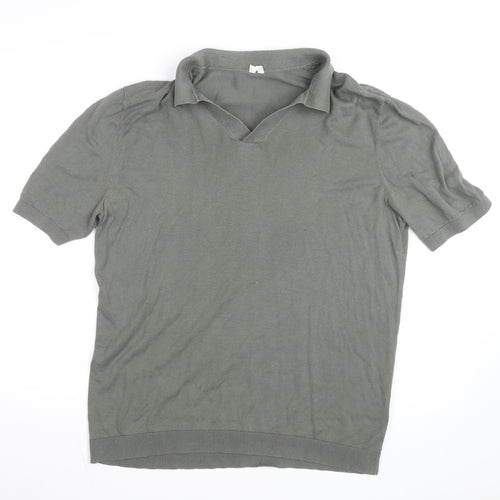 Arket Men’s Green Cotton Linen Short Sleeve Polo Shirt Size M
