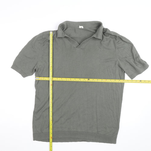 Arket Men’s Green Cotton Linen Short Sleeve Polo Shirt Size M