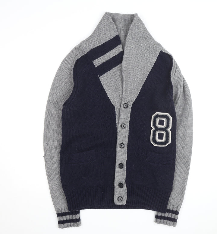 Replay Men's Grey & Navy Wool Blend XL Shawl Collar Cardigan
