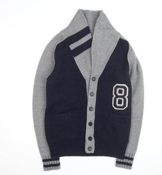 Replay Men's Grey & Navy Wool Blend XL Shawl Collar Cardigan