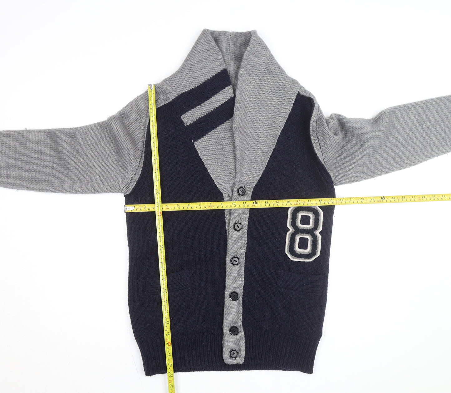 Replay Men's Grey & Navy Wool Blend XL Shawl Collar Cardigan