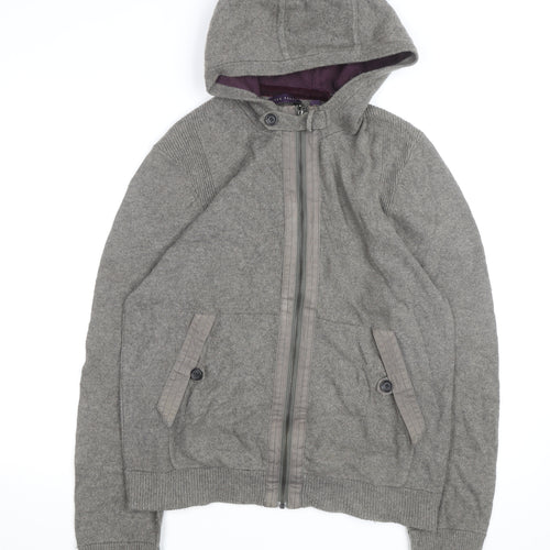 Ted Baker Women Grey Wool Blend Hooded Full Zip Jumper Size M