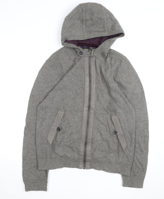Ted Baker Women Grey Wool Blend Hooded Full Zip Jumper Size M