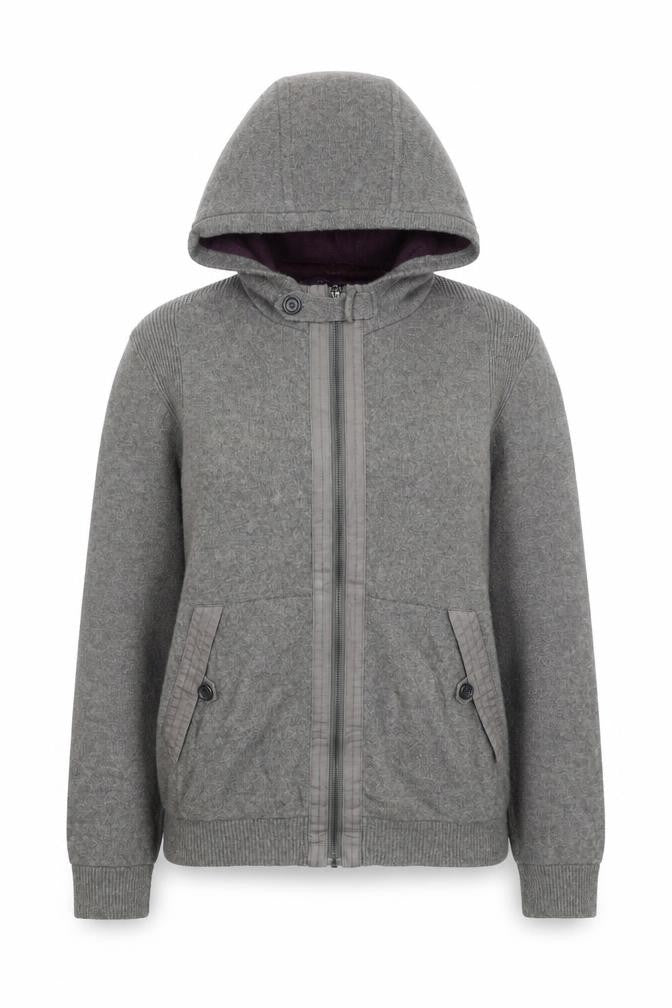 Ted Baker Women Grey Wool Blend Hooded Full Zip Jumper Size M