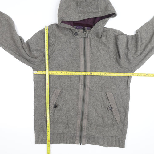 Ted Baker Women Grey Wool Blend Hooded Full Zip Jumper Size M