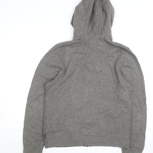 Ted Baker Women Grey Wool Blend Hooded Full Zip Jumper Size M