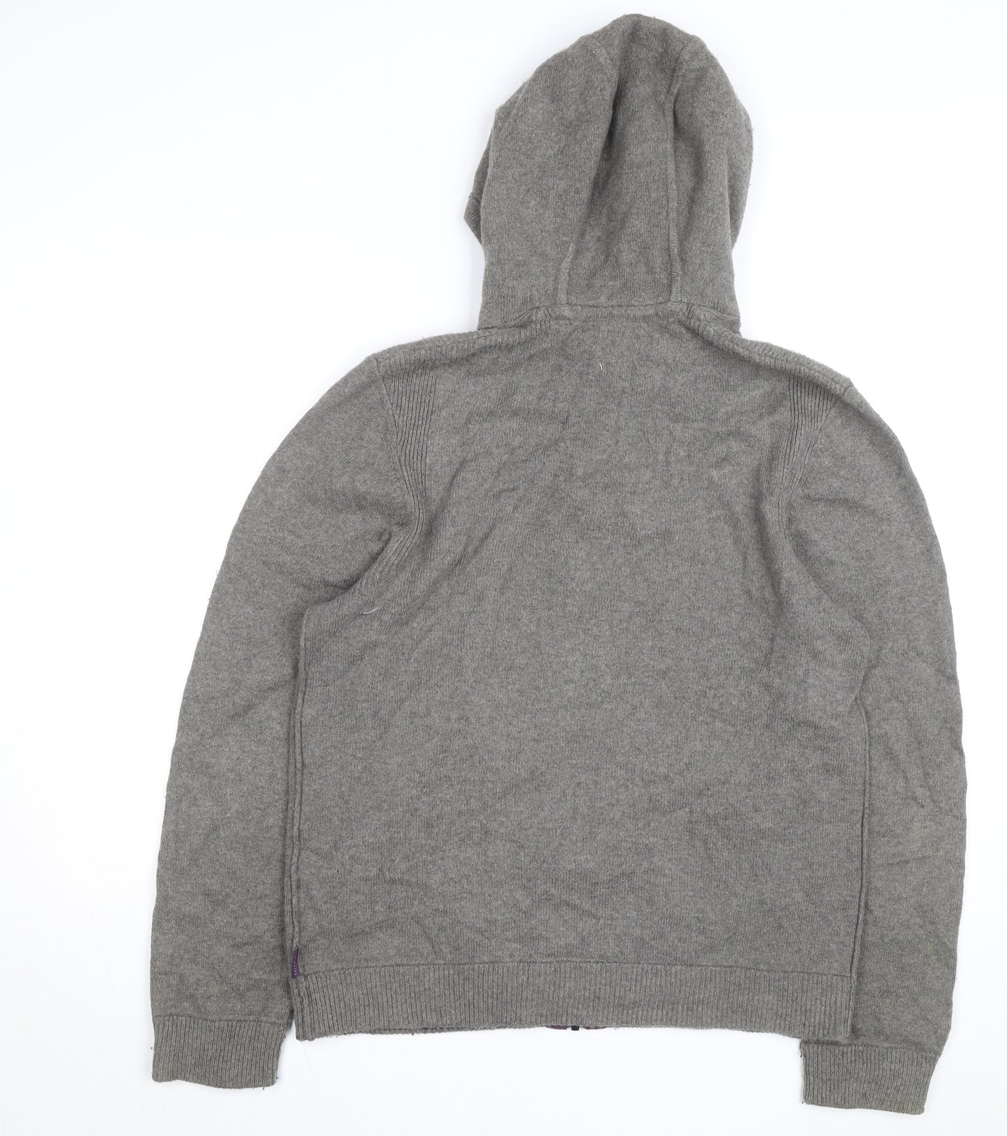 Ted Baker Women Grey Wool Blend Hooded Full Zip Jumper Size M