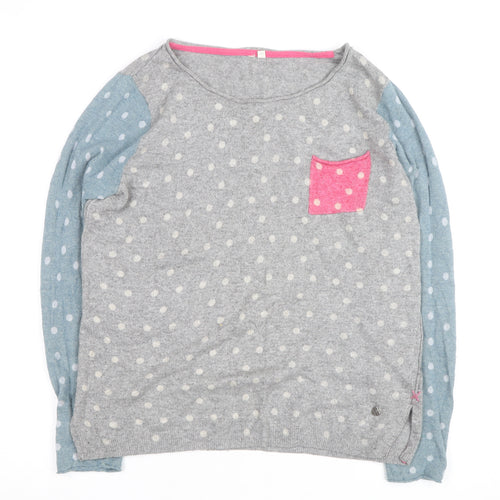 White Stuff Women's Grey Polka Dot Wool Blend Long Sleeve Top Size 12