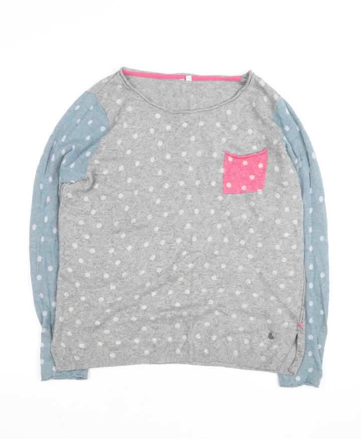 White Stuff Women's Grey Polka Dot Wool Blend Long Sleeve Top Size 12