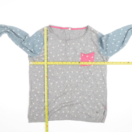 White Stuff Women's Grey Polka Dot Wool Blend Long Sleeve Top Size 12