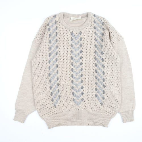 Welsh Country Knitwear Men's Beige Wool Chunky Pullover Jumper M