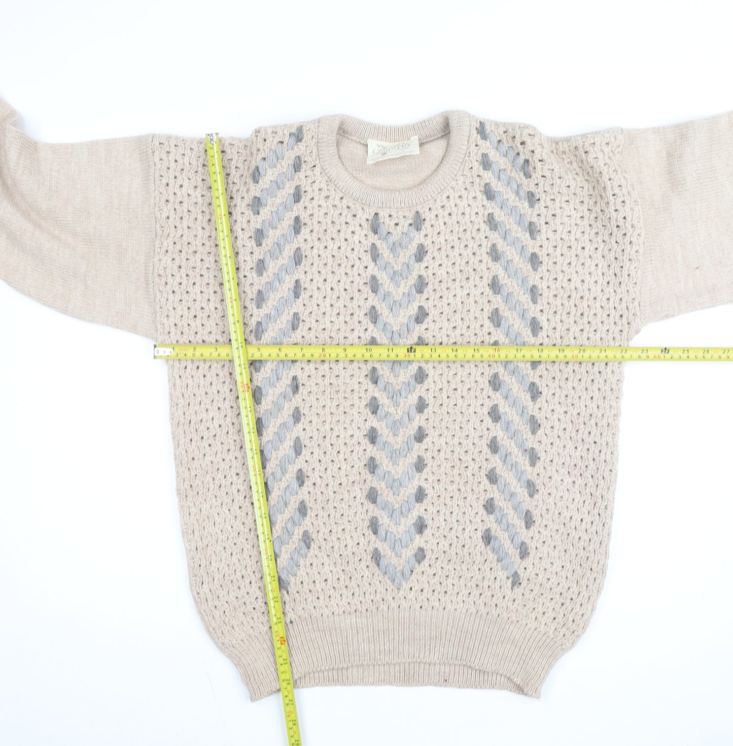 Welsh Country Knitwear Men's Beige Wool Chunky Pullover Jumper M