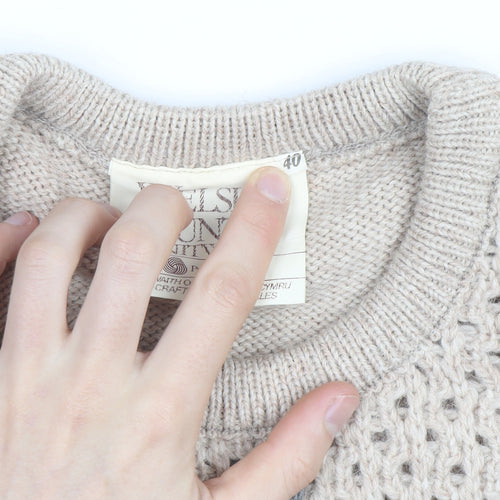 Welsh Country Knitwear Men's Beige Wool Chunky Pullover Jumper M