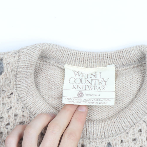 Welsh Country Knitwear Men's Beige Wool Chunky Pullover Jumper M