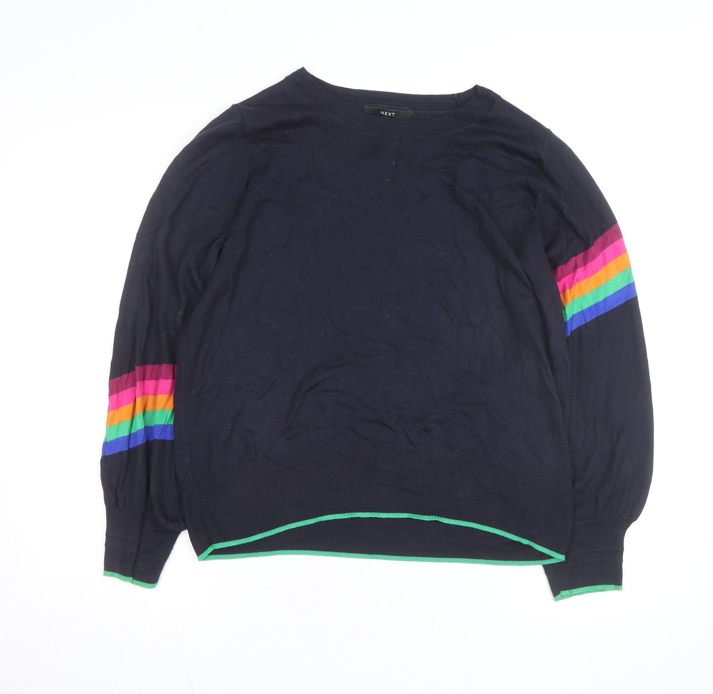 Next Women’s Blue Rainbow Stripe Crew Neck Cotton Jumper Size 16