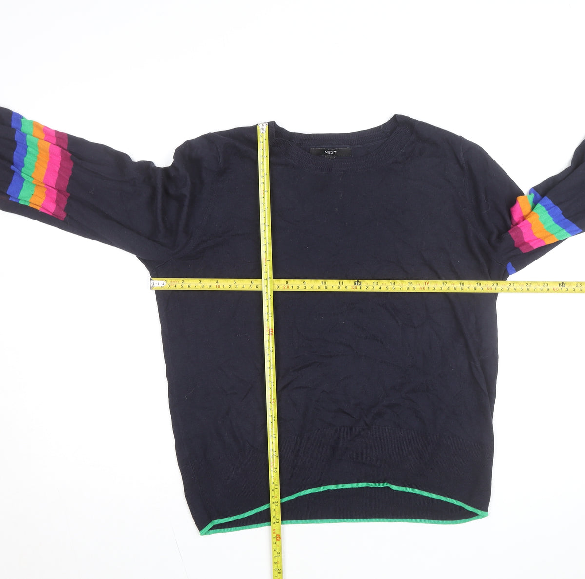 Next Women’s Blue Rainbow Stripe Crew Neck Cotton Jumper Size 16