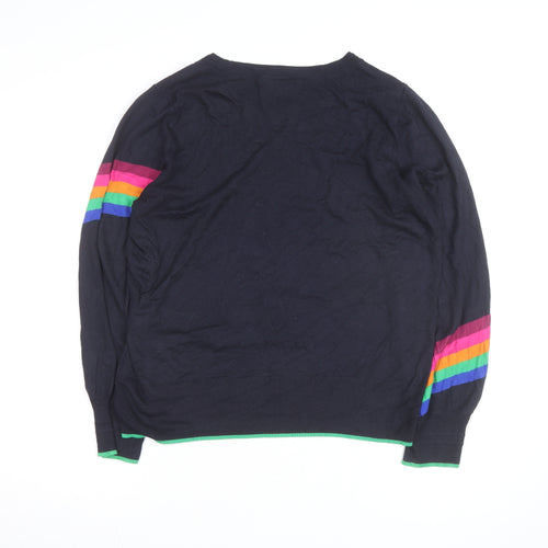 Next Women’s Blue Rainbow Stripe Crew Neck Cotton Jumper Size 16