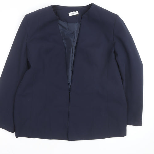 Damart Women Navy Blue Open Front Lined Suit Jacket Size 14 Classic Fit