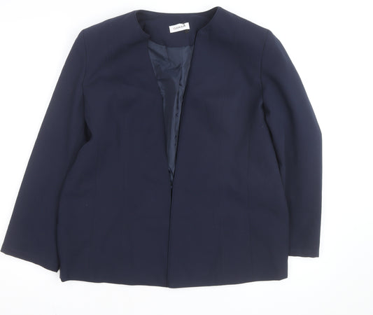 Damart Women Navy Blue Open Front Lined Suit Jacket Size 14 Classic Fit