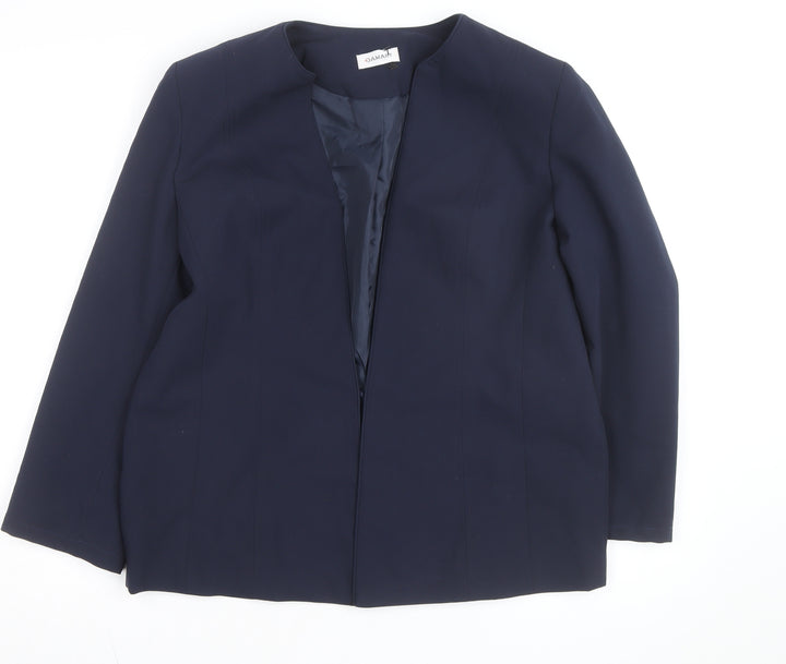 Damart Women Navy Blue Open Front Lined Suit Jacket Size 14 Classic Fit