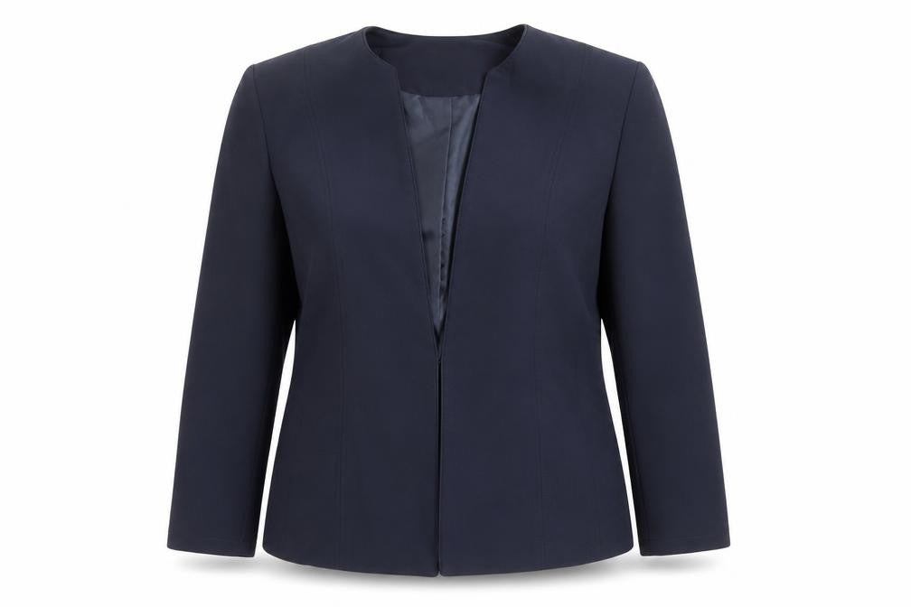 Front view of Damart Women Navy Blue Open Front Lined Suit Jacket, size 14, Classic Fit