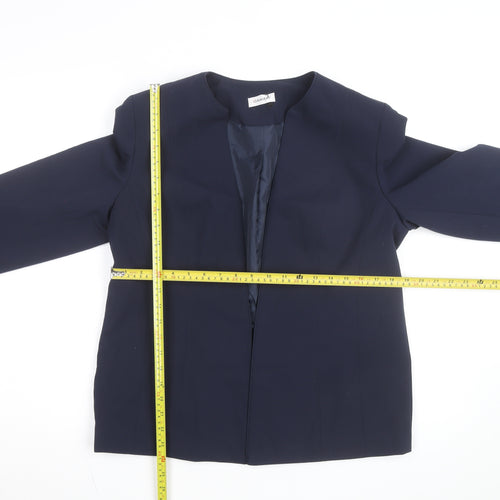 Damart Women Navy Blue Open Front Lined Suit Jacket Size 14 Classic Fit