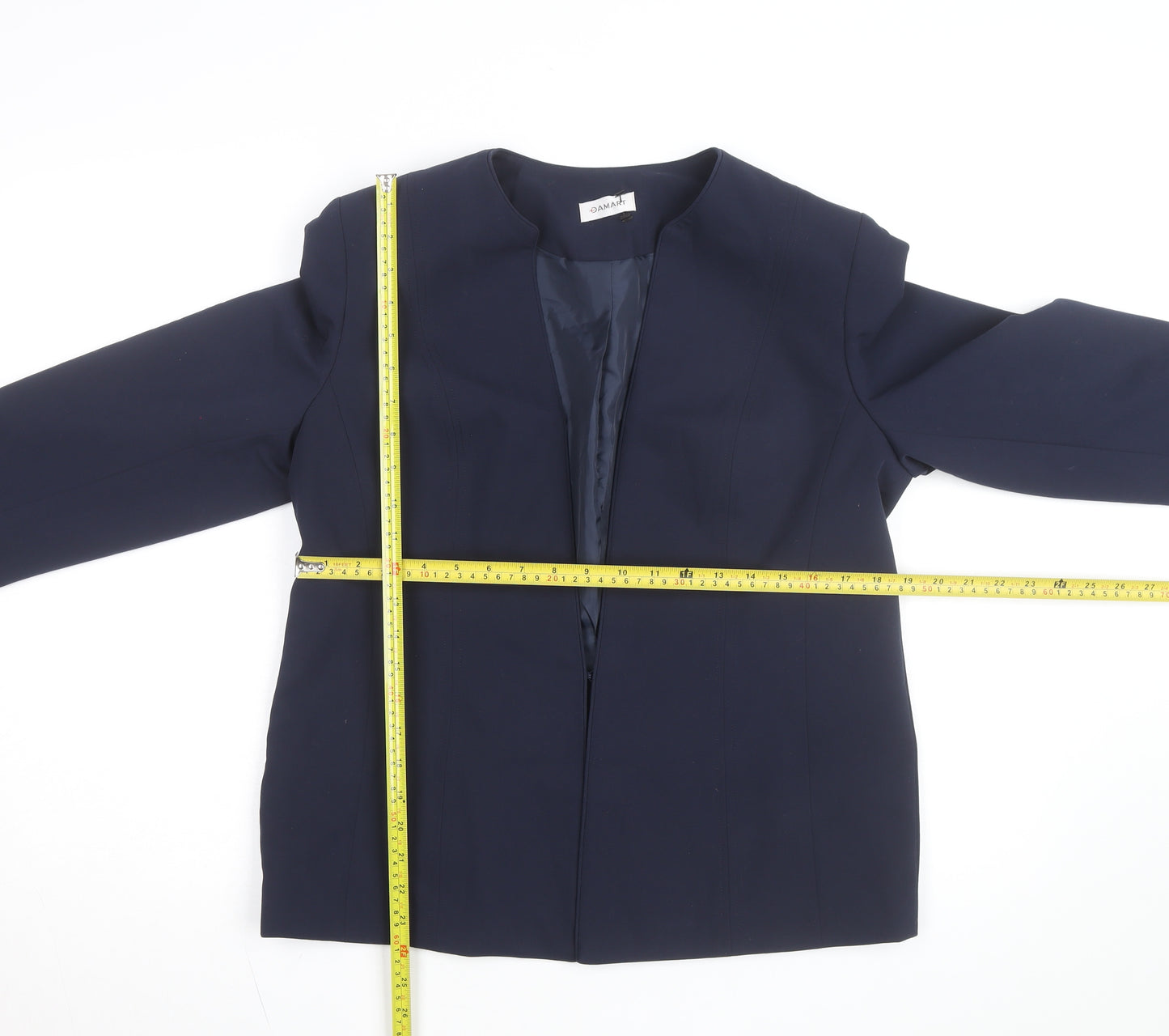 Damart Women Navy Blue Open Front Lined Suit Jacket Size 14 Classic Fit