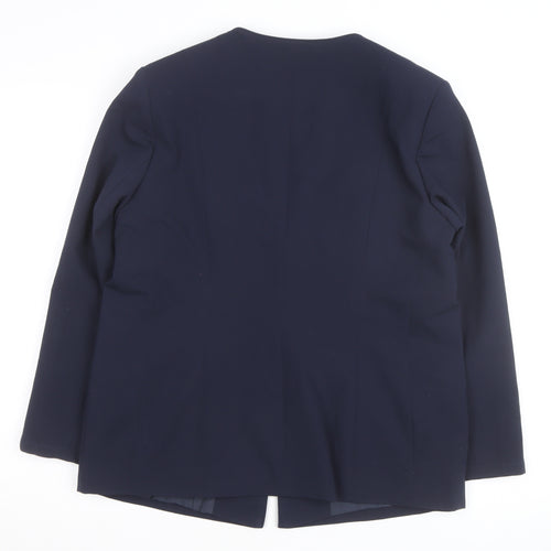 Damart Women Navy Blue Open Front Lined Suit Jacket Size 14 Classic Fit