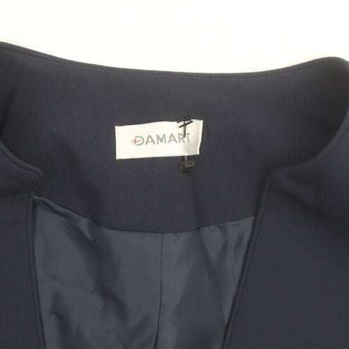 Damart Women Navy Blue Open Front Lined Suit Jacket Size 14 Classic Fit