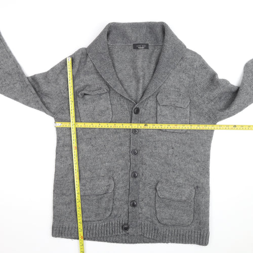 Zara Man Grey Wool Blend Collared Knit Cardigan XL Men's