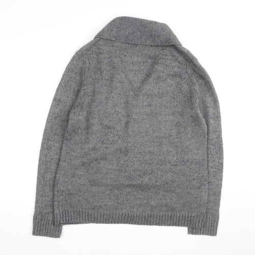 Zara Man Grey Wool Blend Collared Knit Cardigan XL Men's