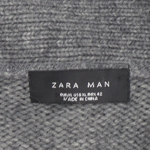 Zara Man Grey Wool Blend Collared Knit Cardigan XL Men's