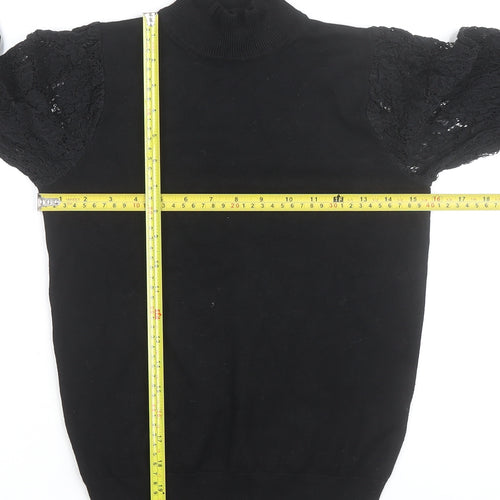 New Look Women's Black Lace Sleeve Roll Neck Top Size 8