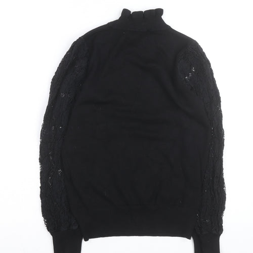 New Look Women's Black Lace Sleeve Roll Neck Top Size 8