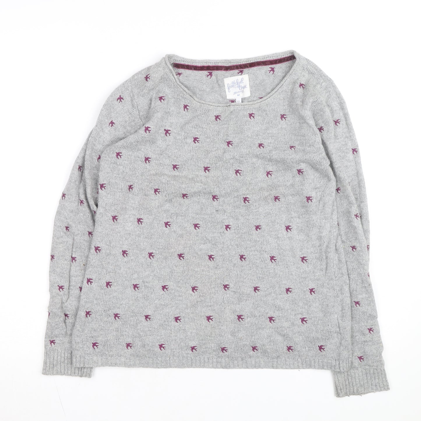 Mantaray Women’s Grey Bird Knit Jumper Size 12 Pullover