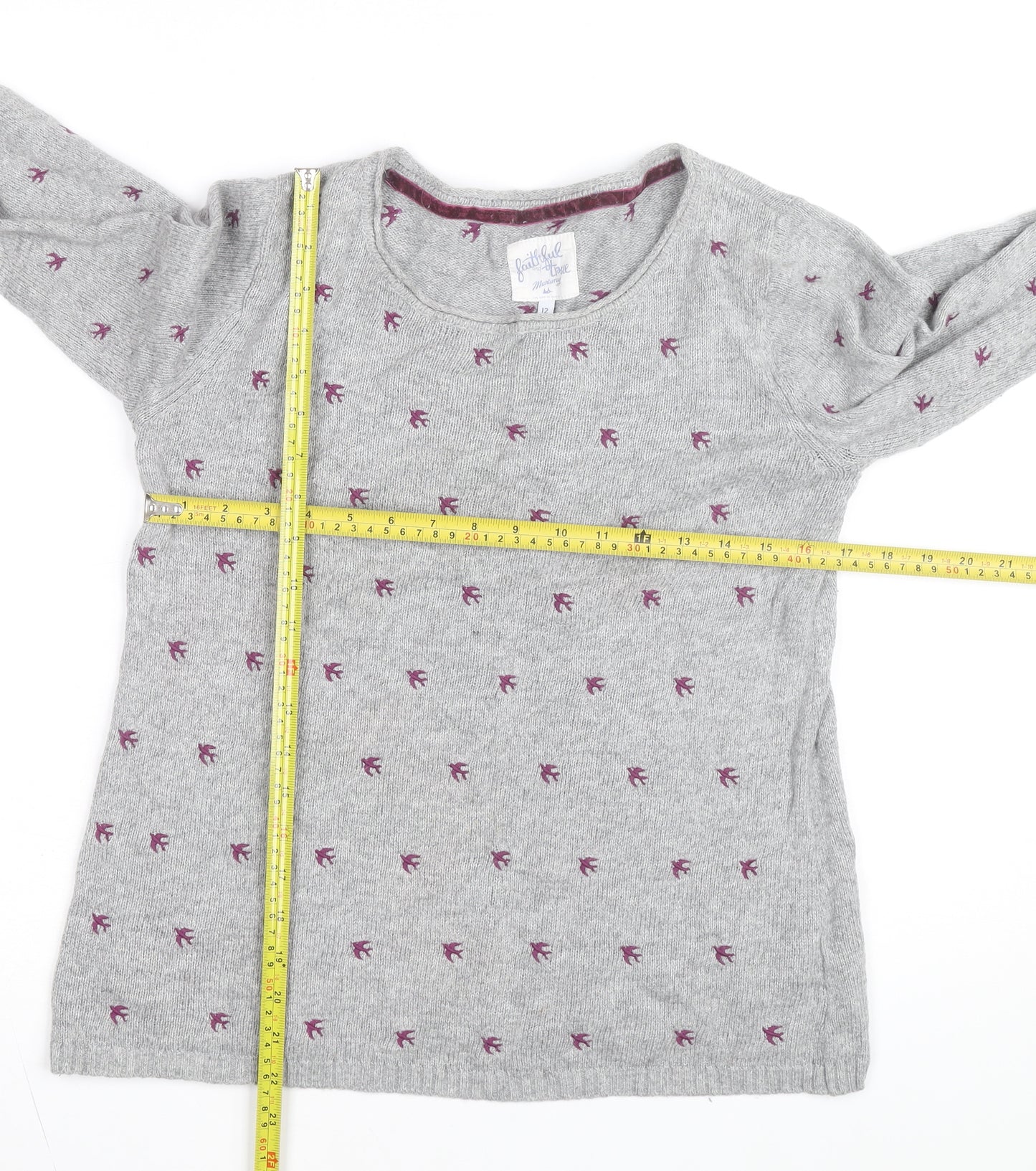Mantaray Women’s Grey Bird Knit Jumper Size 12 Pullover