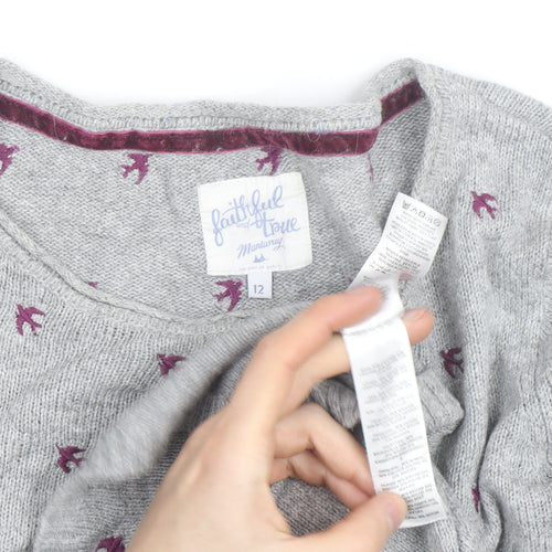 Mantaray Women’s Grey Bird Knit Jumper Size 12 Pullover