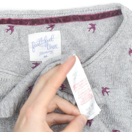 Mantaray Women’s Grey Bird Knit Jumper Size 12 Pullover