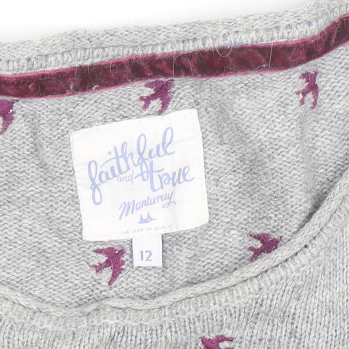 Mantaray Women’s Grey Bird Knit Jumper Size 12 Pullover
