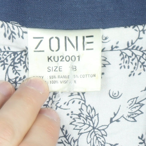 ZONE Women's Blue Embroidered Blazer Jacket Size 18 Linen Blend