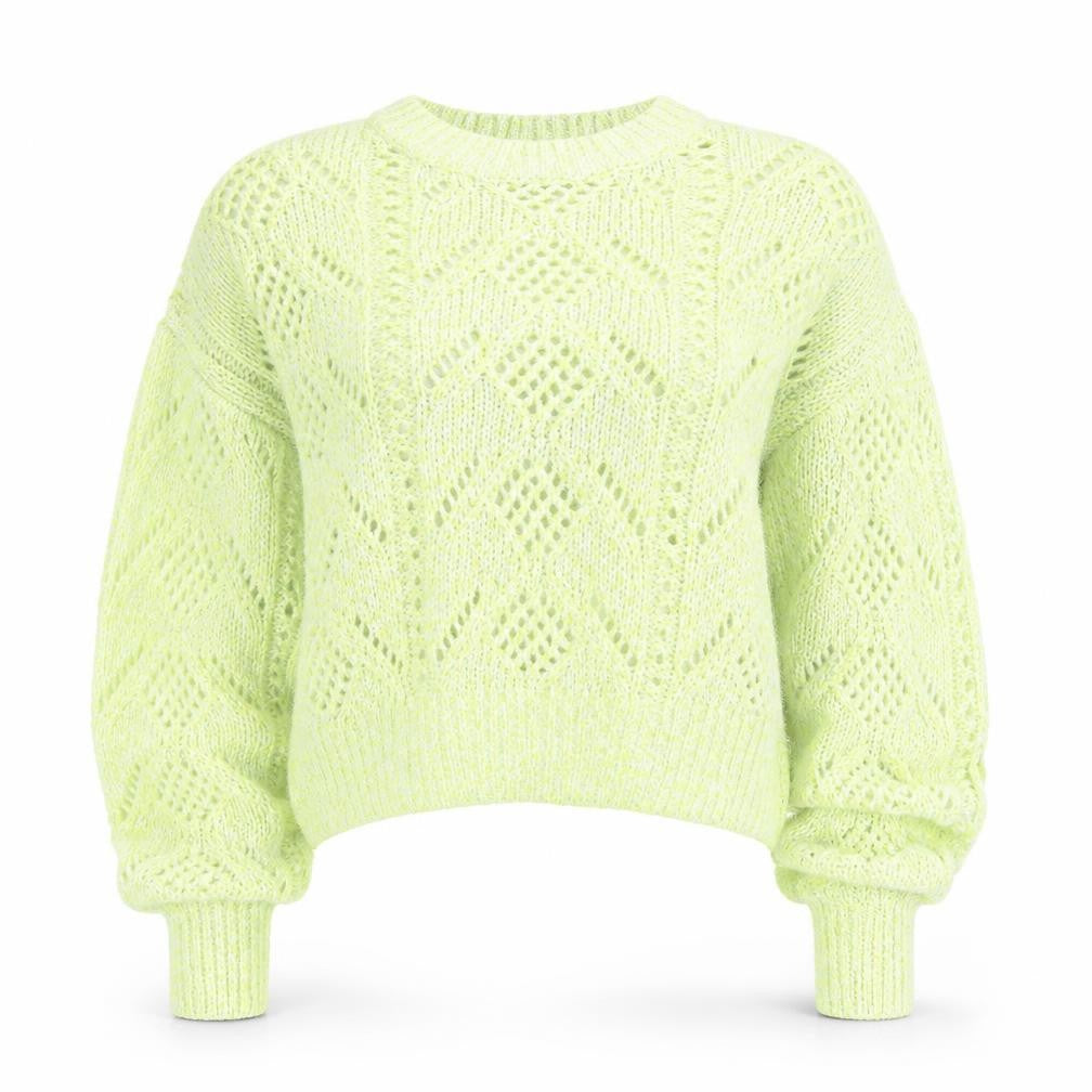 Front view of River Island Women’s Yellow Open-Knit jumper, size S