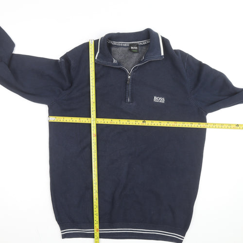 Hugo Boss Men's Blue Cotton 1/2 Zip Collared Jumper Size M