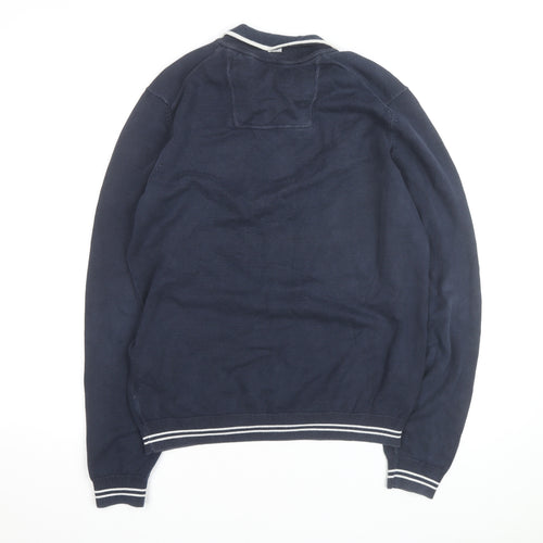 Hugo Boss Men's Blue Cotton 1/2 Zip Collared Jumper Size M