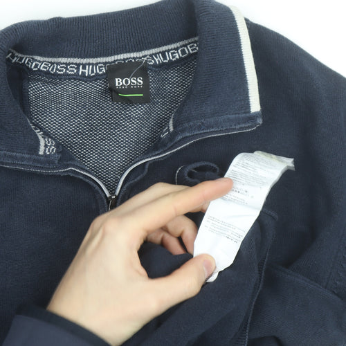 Hugo Boss Men's Blue Cotton 1/2 Zip Collared Jumper Size M