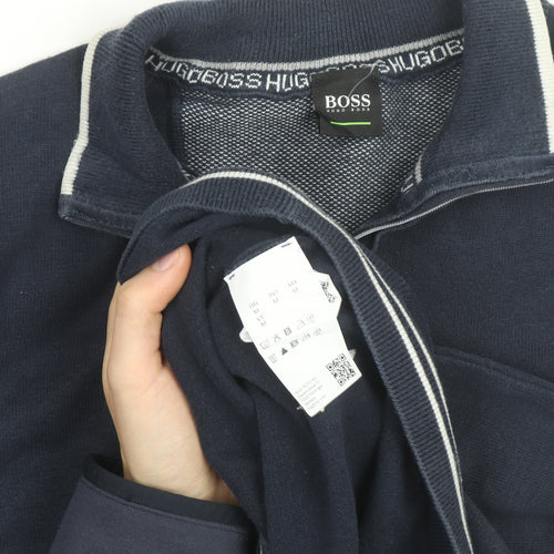 Hugo Boss Men's Blue Cotton 1/2 Zip Collared Jumper Size M