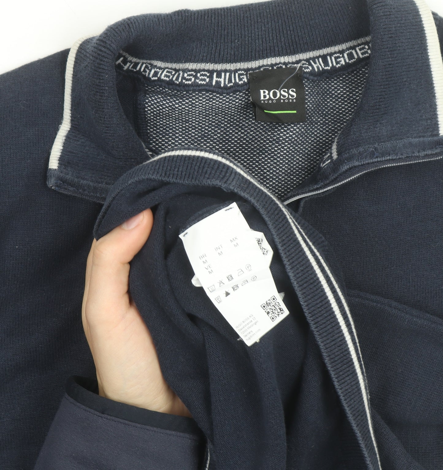 Hugo Boss Men's Blue Cotton 1/2 Zip Collared Jumper Size M