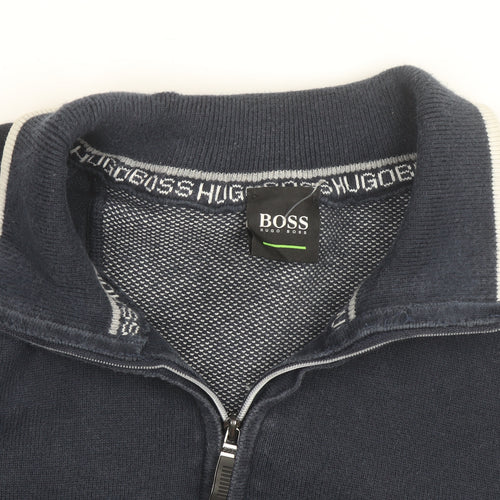 Hugo Boss Men's Blue Cotton 1/2 Zip Collared Jumper Size M