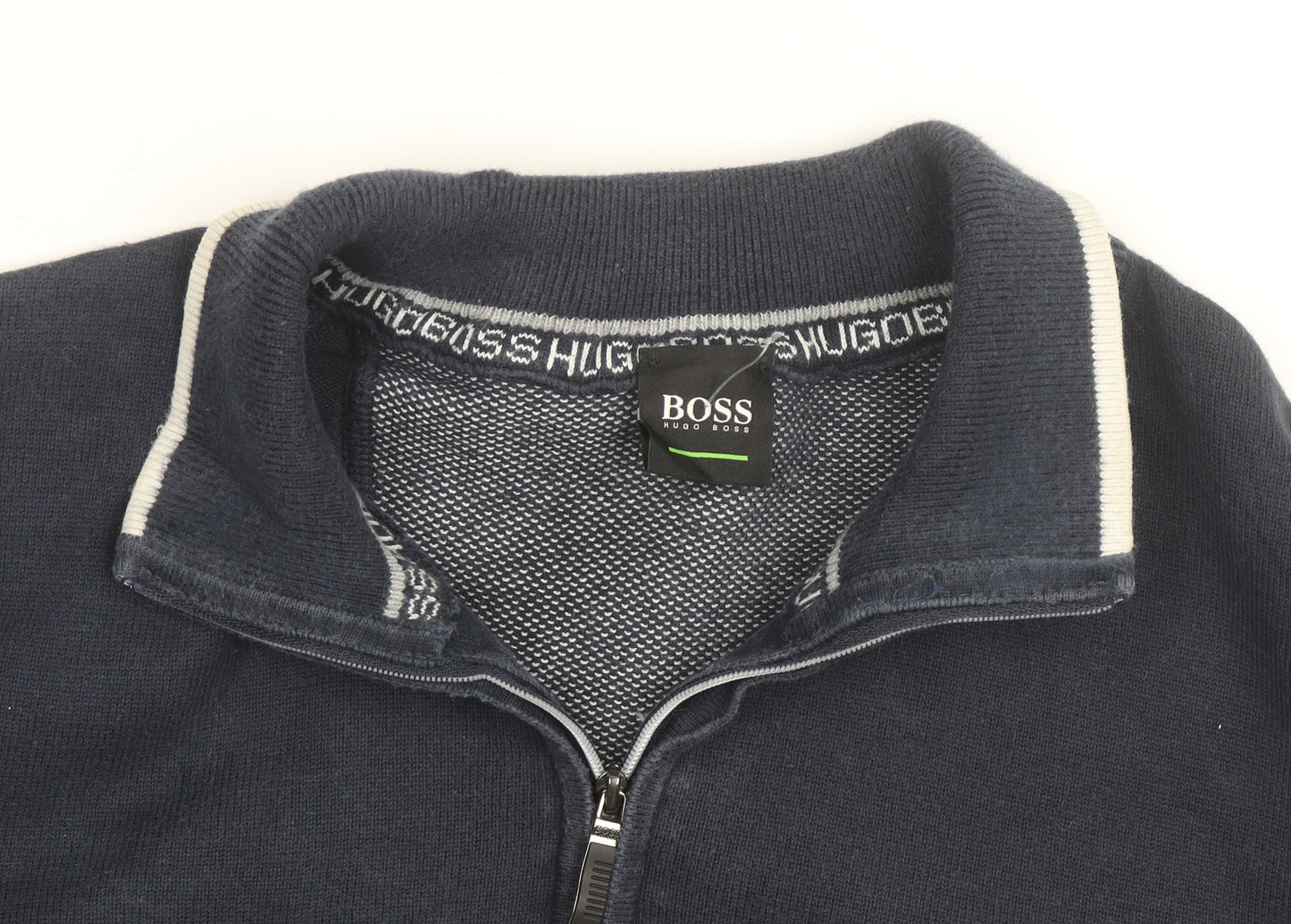 Hugo Boss Men's Blue Cotton 1/2 Zip Collared Jumper Size M