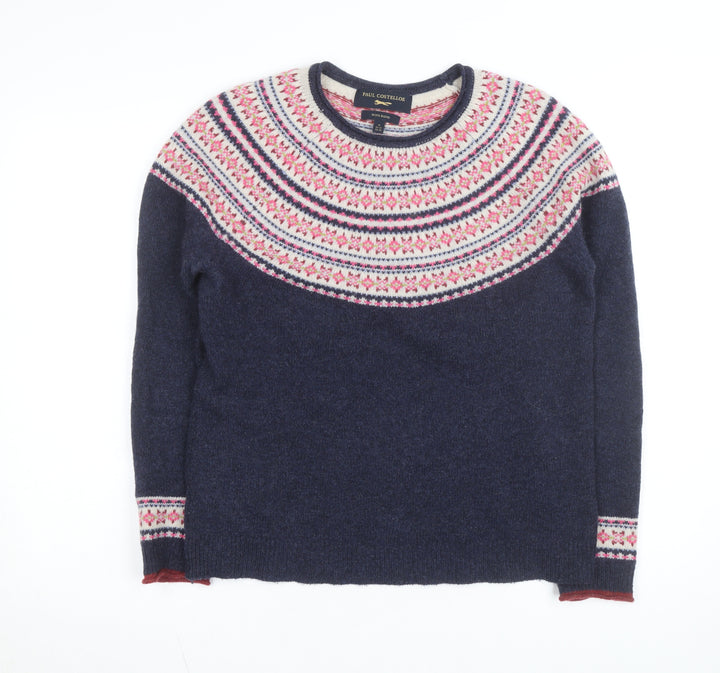 Paul Costelloe Women's Blue Fair Isle Wool Blend Jumper UK 12