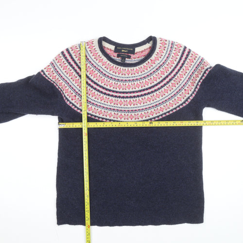 Paul Costelloe Women's Blue Fair Isle Wool Blend Jumper UK 12